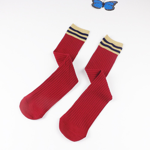 Stacked socks for women, autumn and winter, Korean daily style, mid-calf socks, college style, two-color striped long socks, short boots socks, over-the-knee socks