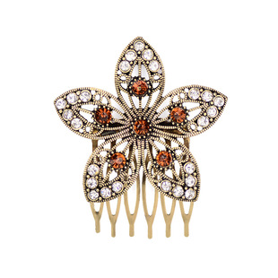 New Retro Diamond Hair Comb Inserted Comb Leaves Pearl Fashion Hairpin Wholesale display picture 17