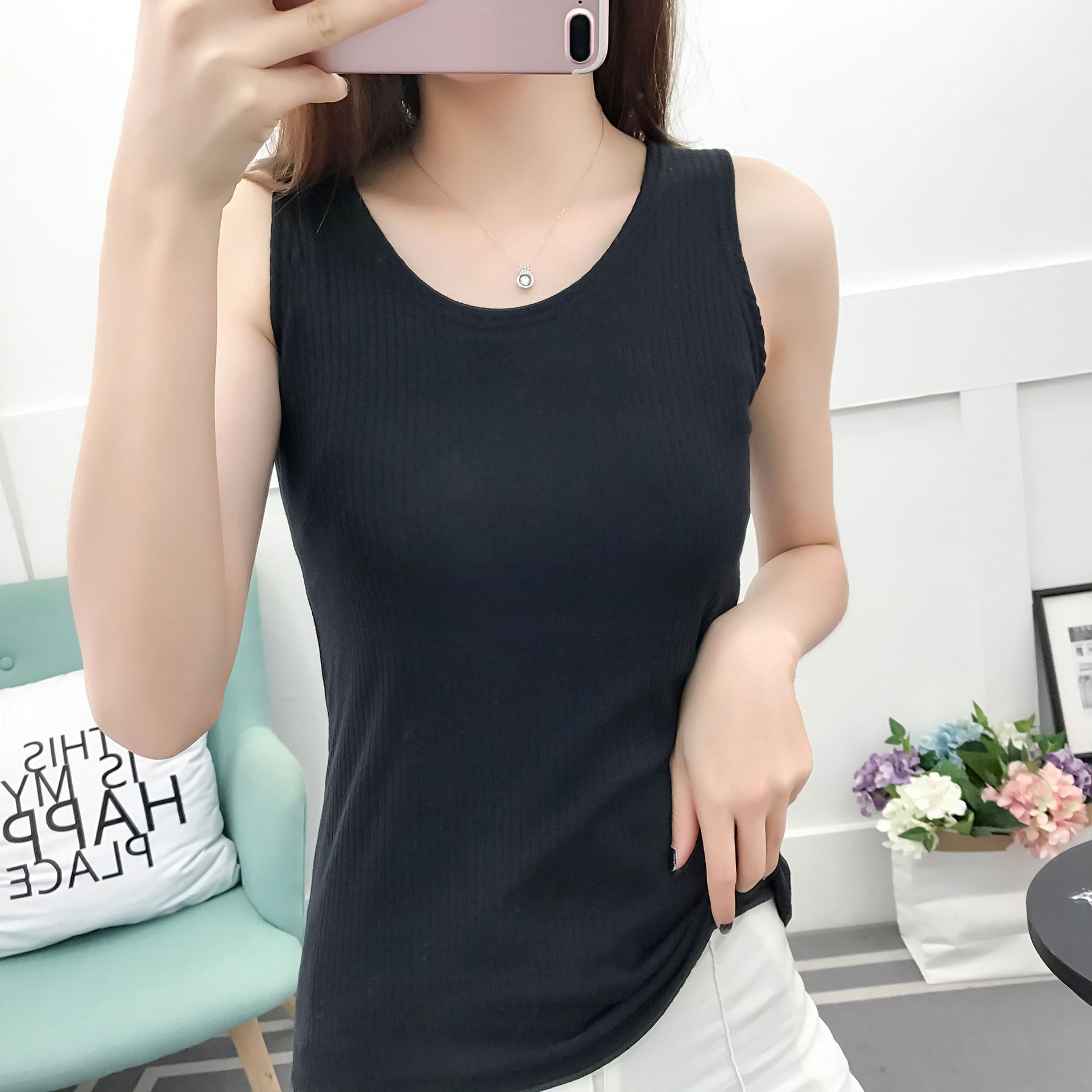 Self cultivation Sling vest Exorcism Tight fitting Versatile pure cotton keep warm vest have cash less than that is registered in the accounts Women's wear Base coat Korean Edition