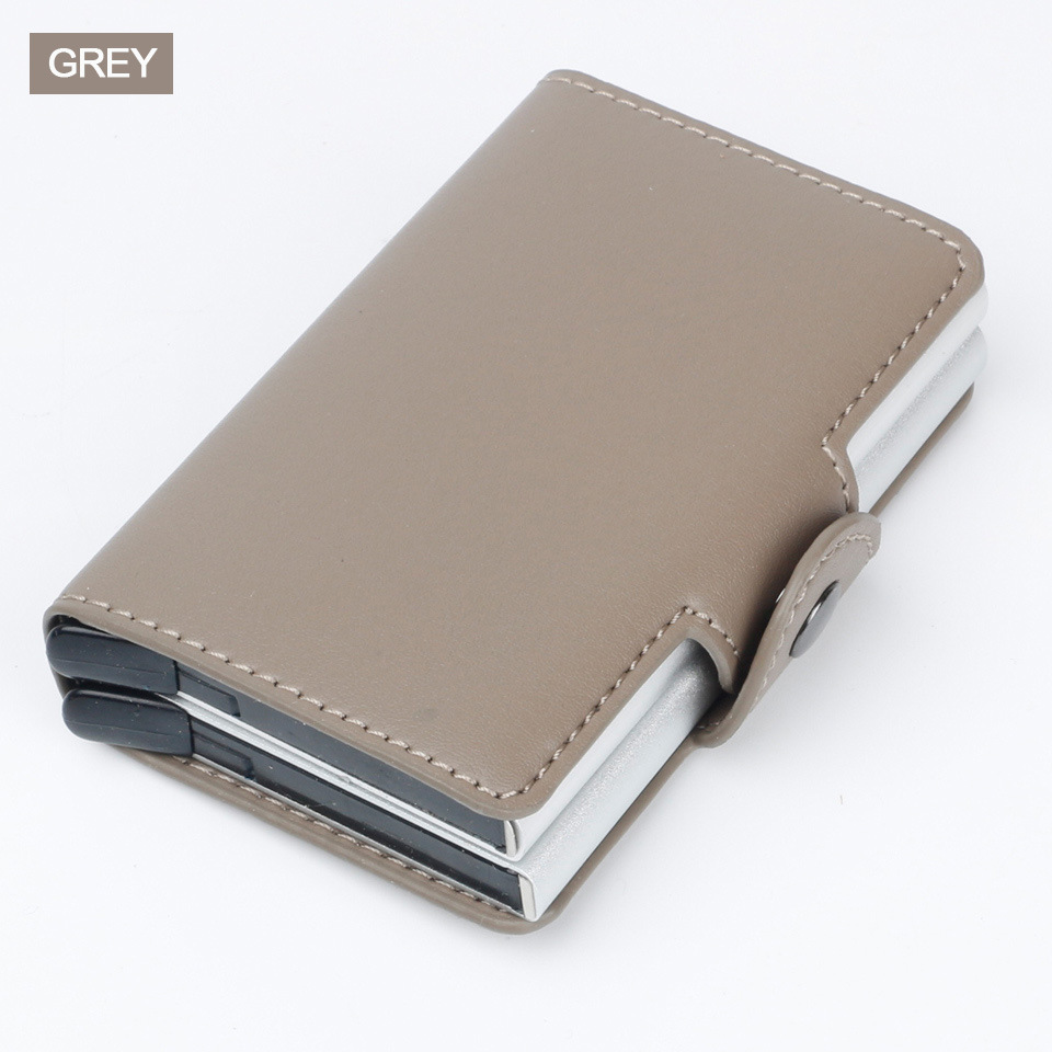 automatic pop-up metal wallet antitheft anti-magnetic RFID card case aluminum metal card  PU leather credit card holder