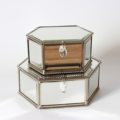 欧式六边形银镜玻璃首饰盒摆件批发厂家直销创意软装饰品简约礼品|ms