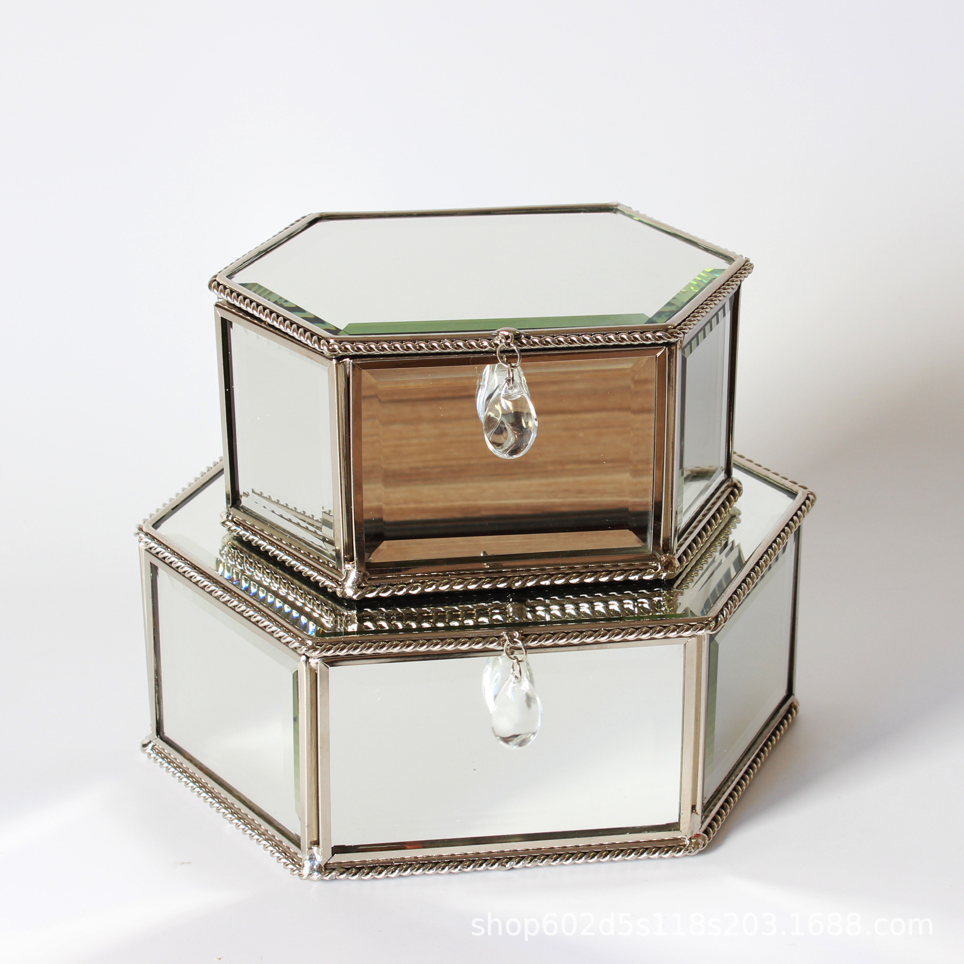 欧式六边形银镜玻璃首饰盒摆件批发厂家直销创意软装饰品简约礼品|ms
