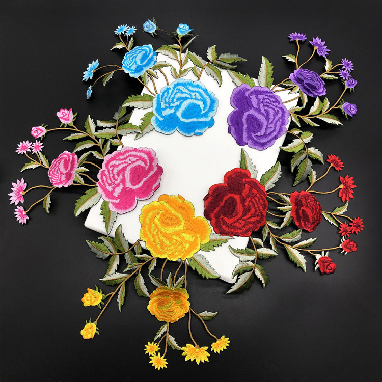大片牡丹花刺绣布贴外套装饰辅料背胶补丁贴旗袍修补贴花厂家直供