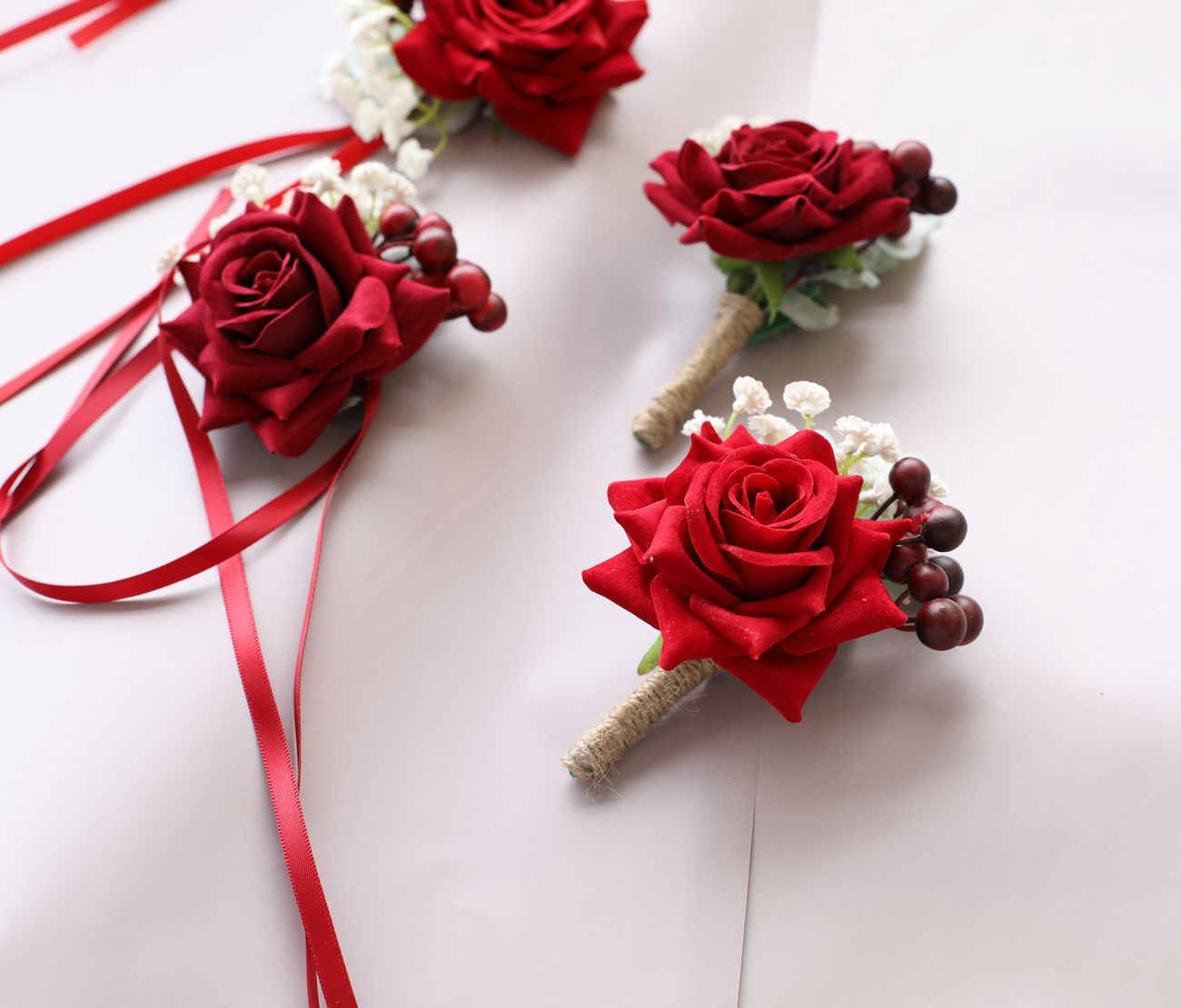 中式新郎伴郎结父亲母亲婚胸花新娘伴娘结婚手腕花大红酒红批发