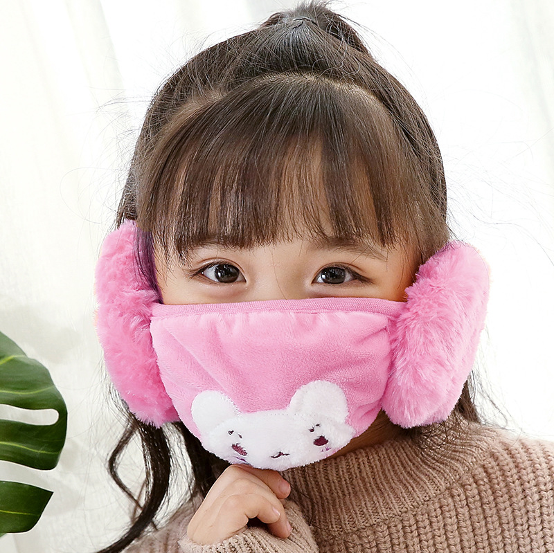 Autumn And Winter New Children's Plush Cartoon Embroidery Mask Baby Outdoor Personality Two In One Mask