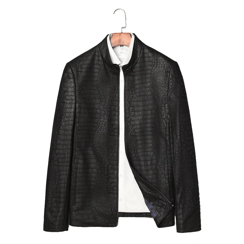 Jacket for leisure, genuine leather, crocodile print