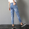 Summer autumn jeans, trousers, loose fit, with embroidery, fitted