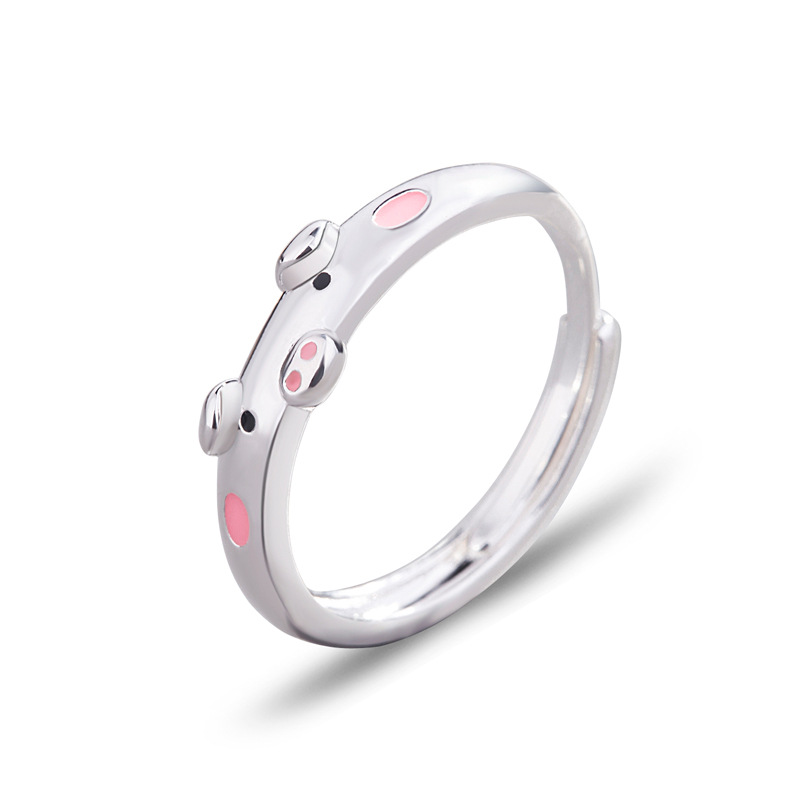 Silver Plated Piglet Open Ring Adjustable Animal Design_voghion.com