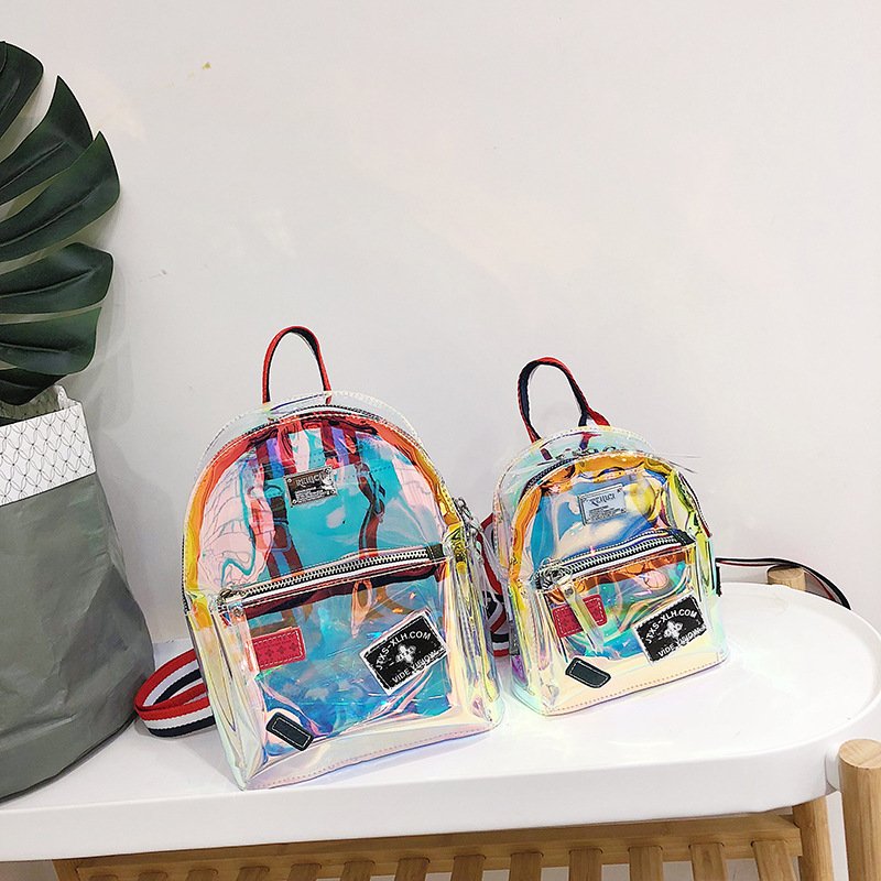 Laser Bag Women's 2020 New Korean Style Fashionable Jelly Transparent Backpack Shoulder Crossbody Bag for Girls