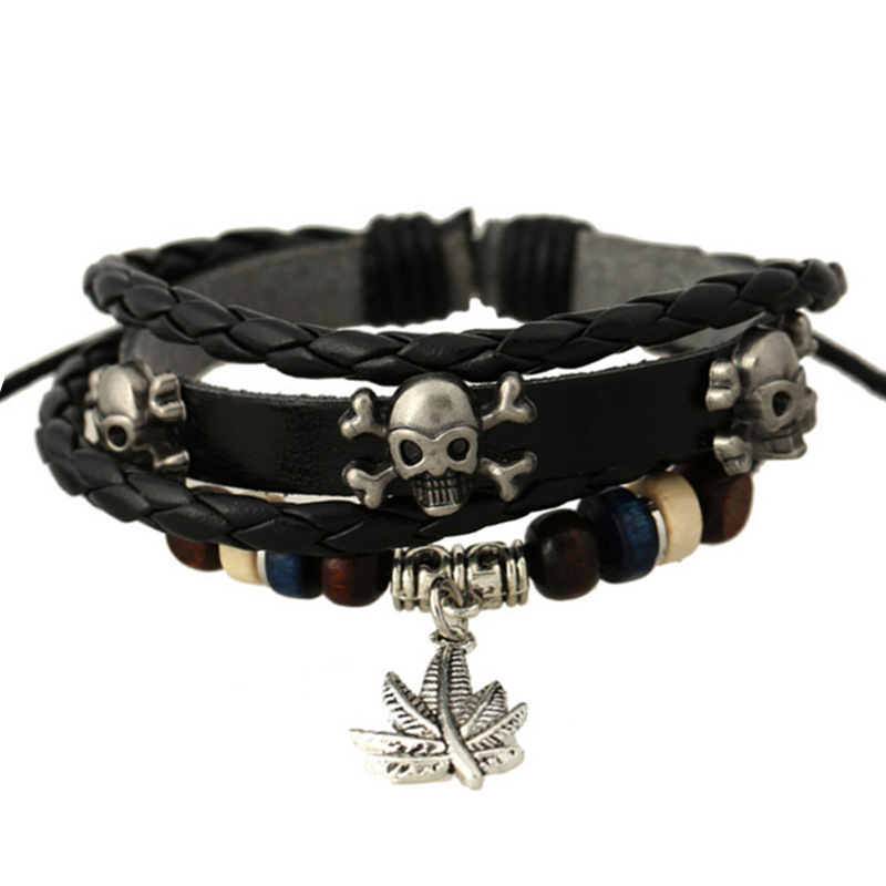 Long-term supply genuine leather bracelet beaded cowhide bracelet leather jewelry wholesale and retail support online order