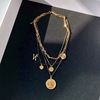 Coins, pendant, fashionable long necklace with letters, internet celebrity, European style