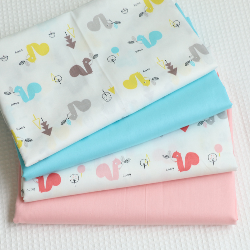 全棉北欧ins卡通小松鼠印花布幼儿园宝宝床上用品抱枕床围布面料