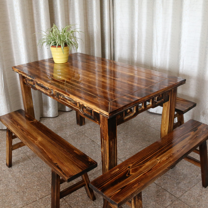 简约中式餐桌凳子组合 中餐面馆餐桌凳组合 小吃专用餐桌雕花套装