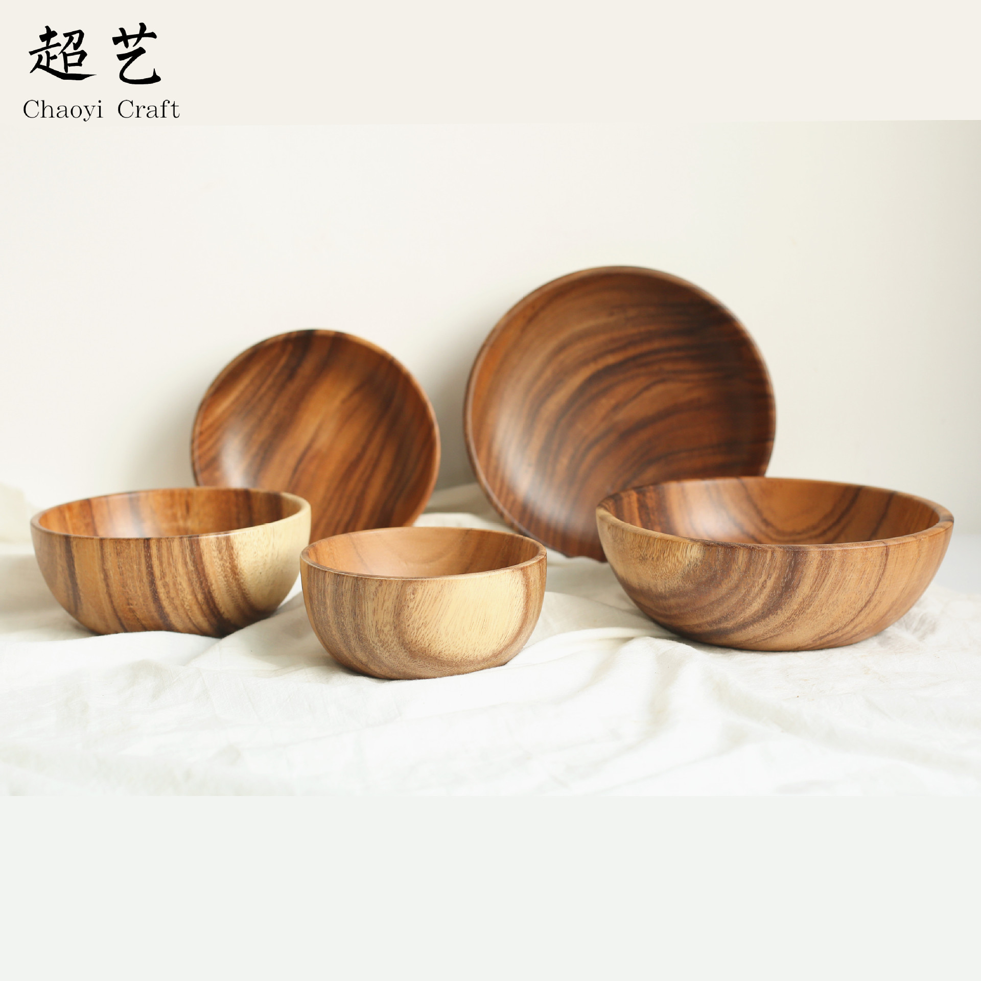 超艺相思木特大号整木沙拉碗 日式儿童木碗 木制碗 制雕刻logo