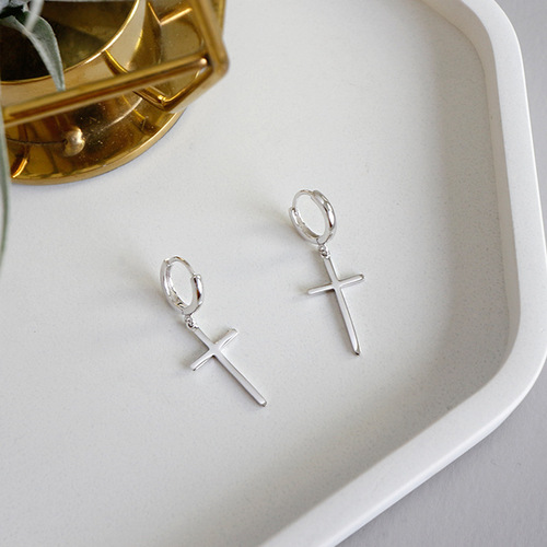 s925 sterling silver earrings, cross-border ins cross earrings, Korean sterling silver jewelry, simple earrings for men and women