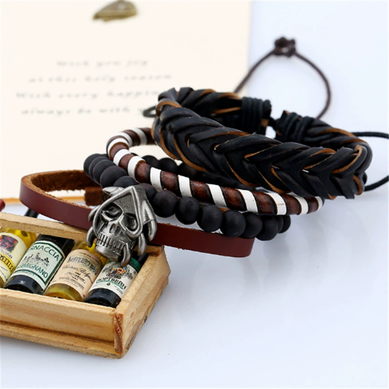 Кожаный чехол, мужской набор, ретро тка́нный браслет, AliExpress, европейский стиль, натуральная кожа