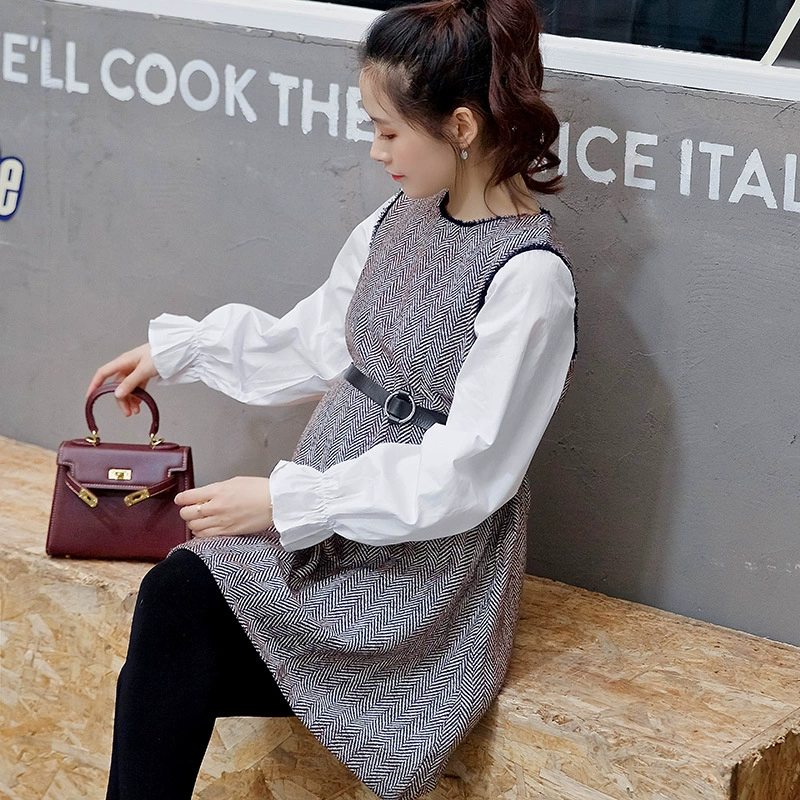 2018 Весенняя модная юбка для беременных в ломаную клетку, A-образное платье для беременных, свободное платье больших размеров, Модная мама