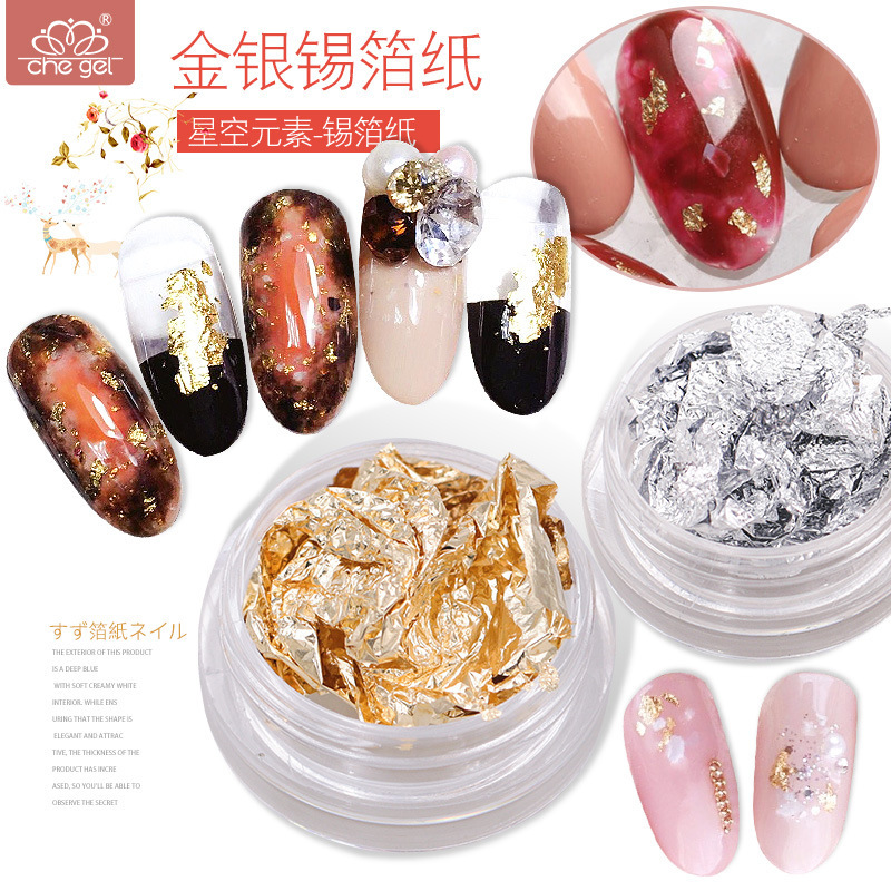 Nail gold foil silver foil paper glazed gold paper silver paper gold and silver beads phototherapy nail oil glue wholesale jewelry Nail gold foil silver foil paper glazed gold paper silver paper gold and silver beads phototherapy nail oil glue wholesale jewelry
