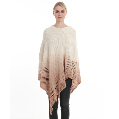 Europe and America Large Women's wear Autumn and winter knitting cloak Hollow Gradient color fashion Easy Large Smock Shawl goods in stock