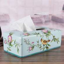 23cm厂家直销彩绘陶瓷纸巾盒礼品欧式创意客厅纸巾抽摆件方抽纸盒