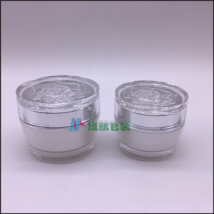 【现货】1530克50克高档亚克力瓶透明玫瑰花盖面霜瓶膏霜瓶包装瓶