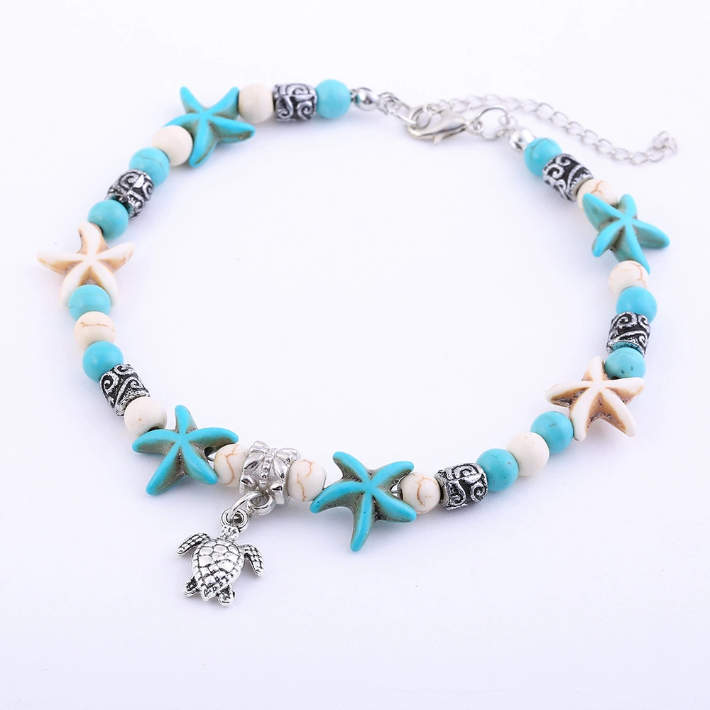 Beach anklet bracelet, turquoise pendant, оптовая