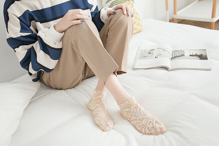 lace cotton bottom deep mouth socks NSFN40055