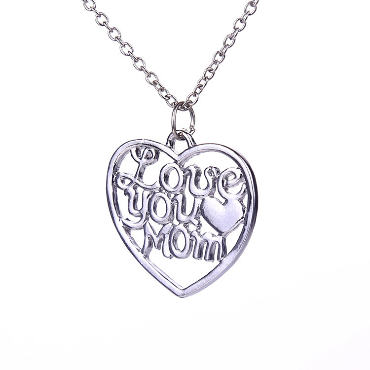 Fashion Hollow Heart Letters Love You Mom Pendant Alloy Necklace display picture 5