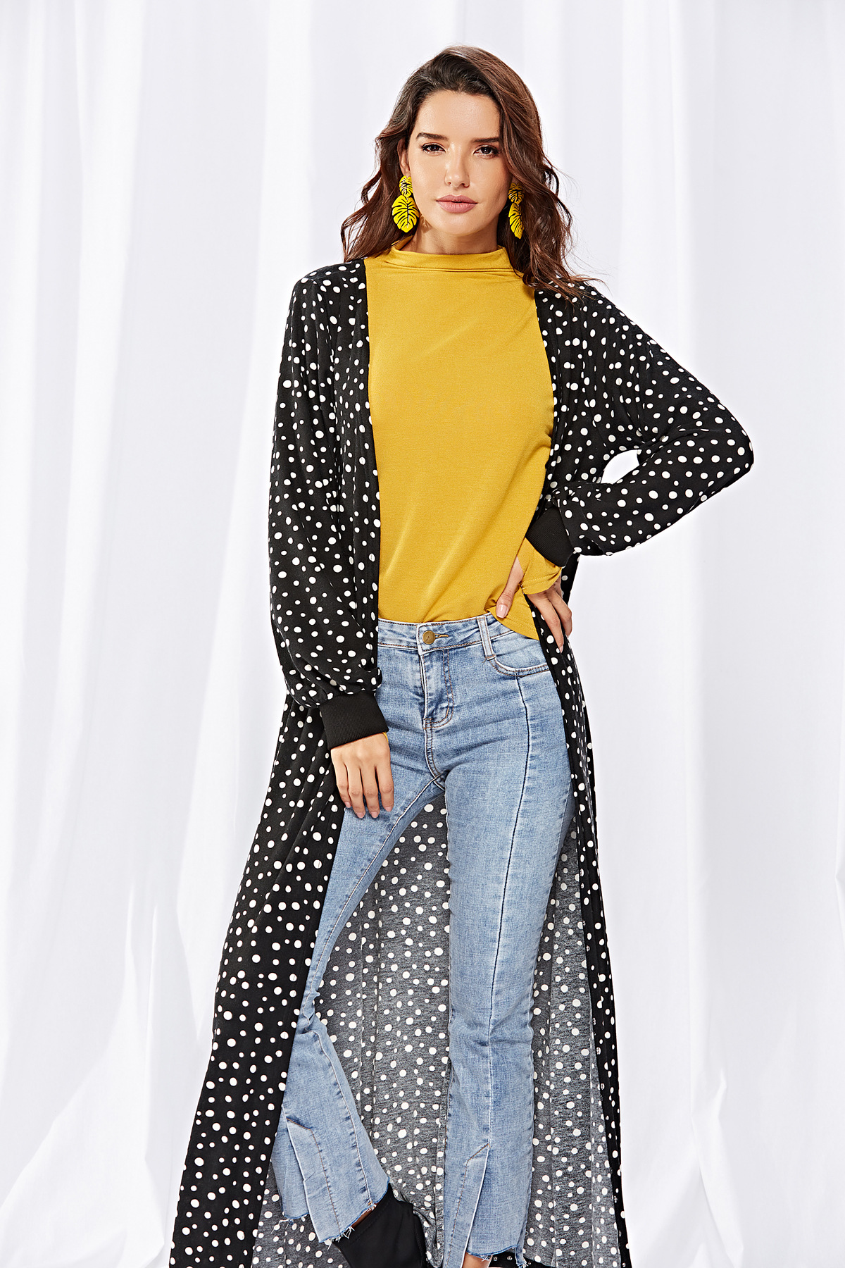  long polka dot striped knitted cardigan wholesale  NSDF1316