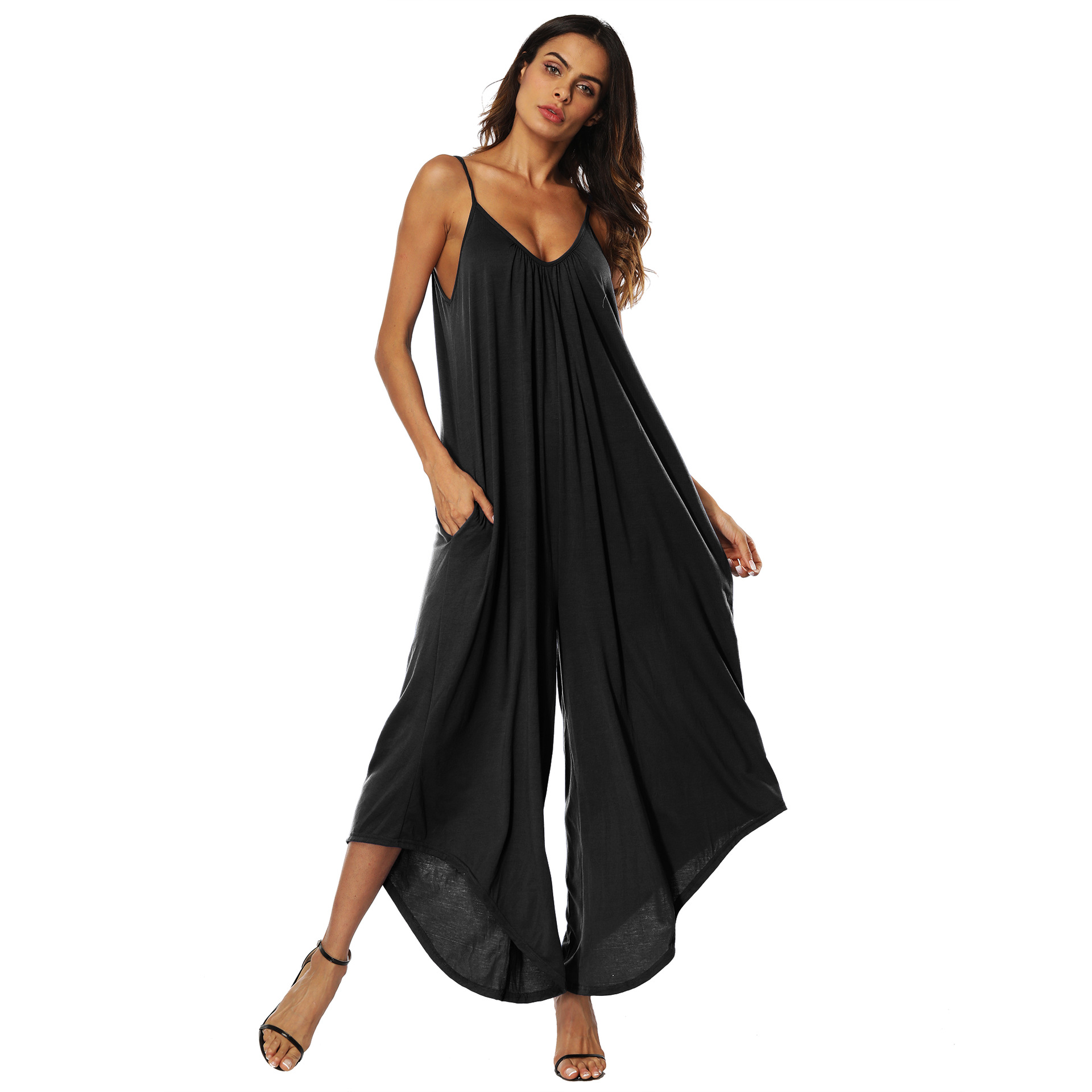 V-neck suspender wide-leg jumpsuit  NSOY28426