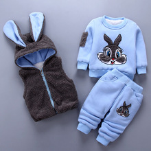 冬季新款童裝1-2-3歲女寶寶卡通嬰幼兒童棉衣加絨加厚衛衣三件套