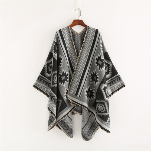  Autumn and Winter Thickened European and American Style Cross Diamond Geometric Pattern Imitation Cashmere Large Shawl Factory Direct Sales