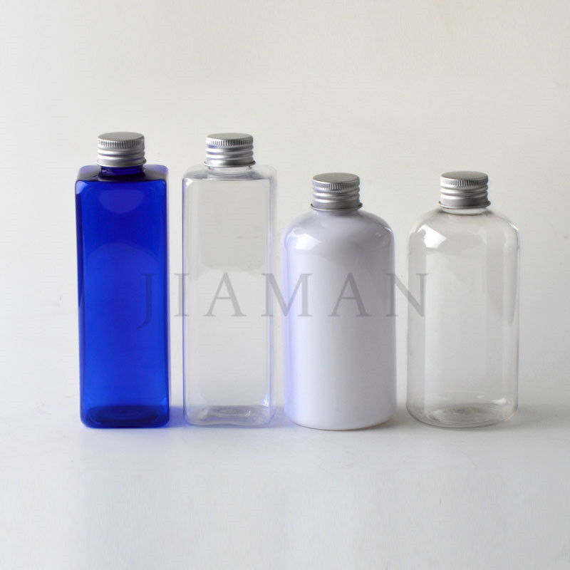 250ml蓝色方形塑料瓶 铝盖瓶护肤品分装空瓶白色矮胖瓶厂家现货