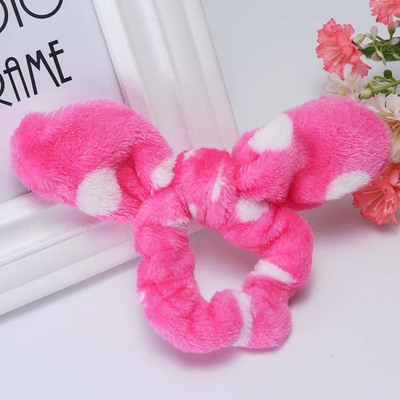 绒布兔耳朵发圈头花蝴蝶结 圆点发圈 丝绒布艺毛绒扎发发绳大肠圈