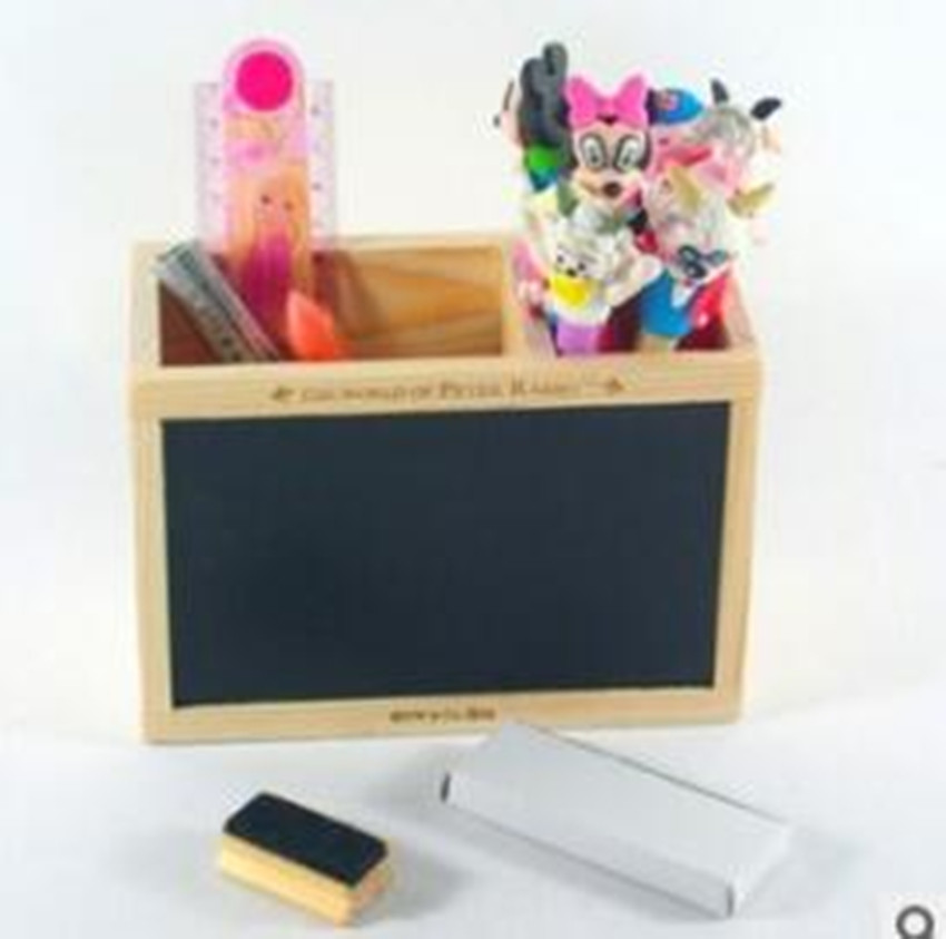 韩国文具批发 创意双格笔筒 原木质黑板 收纳/置物盒 KY-0004B