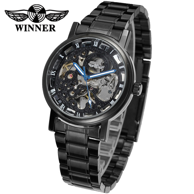 Winner256 reloj mecánico automático reloj mecánico de negocios para hombres reloj inferior transparente hueco