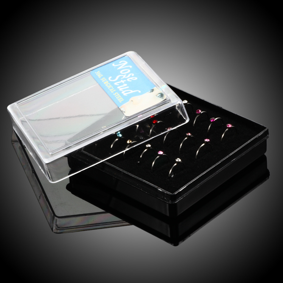 Fashion C Shape Stainless Steel Inlay Zircon Nose Ring 1 Set