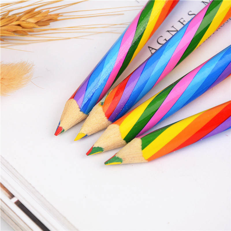 1 Set Color Block Class Learning Wood Cute Retro Pencil display picture 1