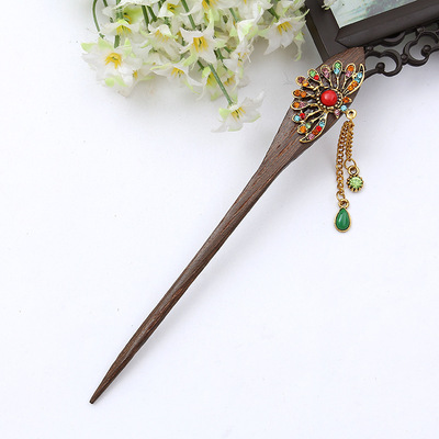 厂家直销手工檀木发簪子复古装头饰发簪卖萌神器义乌饰品一件代发