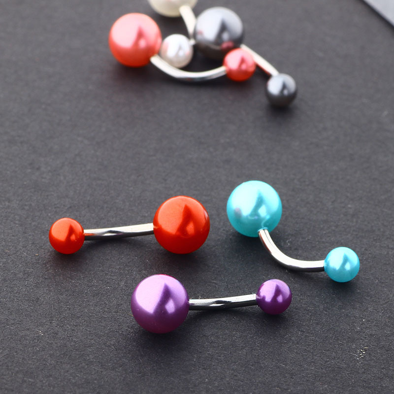 6-Pack Glow Belly Button Rings, Stainless Steel Navel Ring Set with Pearl - European American Style detail image 12