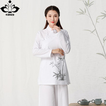 民国风女装改良茶艺师中式服装唐装复古旗袍上衣棉麻茶人服女代发
