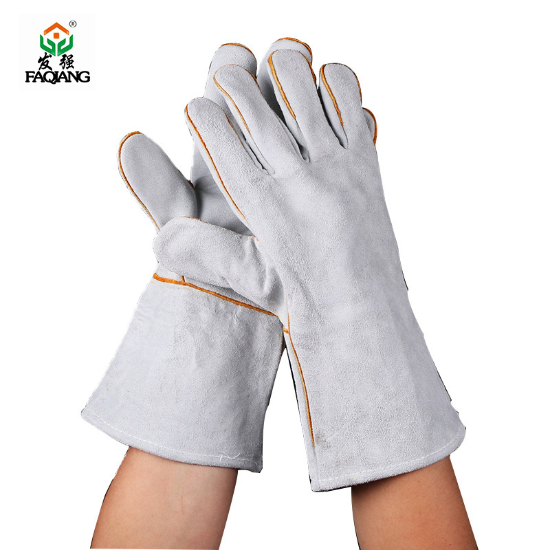 厂家批发全皮电焊手套双层加长电焊防护手套耐热氩弧焊手套
