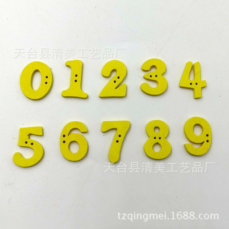 0-9 piezas de color de madera de bricolaje de doble agujero digital pintado de madera digital botón 100 piezas por paquete