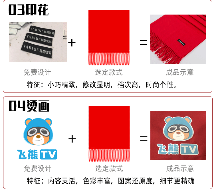 中国红围巾LOGO印字商务会议开业庆典活动仿羊绒年会礼品围巾刺绣详情16