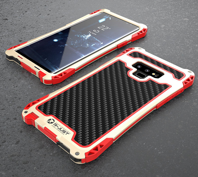 R-Just Amira Heavy Duty Dirtproof Shockproof Rainproof Aluminum Metal Bumper Carbon Fiber Back Cover Case for Samsung Galaxy Note 9