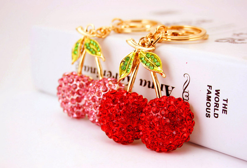 Cute Cherry Rhinestone Car Keychain display picture 3