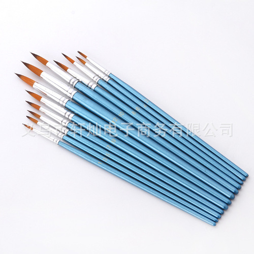 12 two-color nylon round edge pearlescent blue rods gouache watercolor oil paint brushes