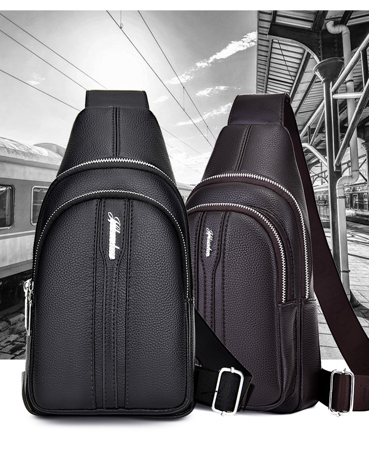 2019新款时尚运动男士pu胸包多功能单肩包户外荔枝纹男士小挎包潮|ms