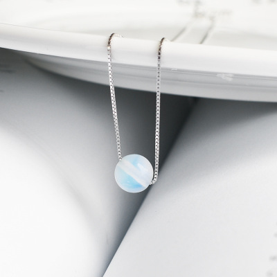 s925纯银月光石项链简约气质森系女款月光宝石锁骨链百搭时尚饰品|ms