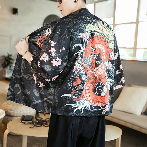 Guolongtu printed cardigan with oversized men Kimono Yukata Top